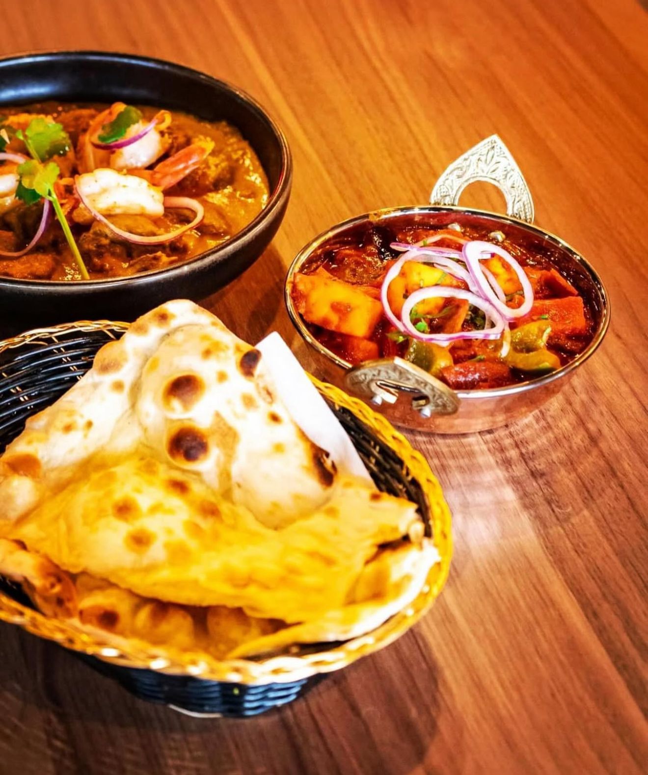 Fresh Naan with Shrimp Curry & Paneer